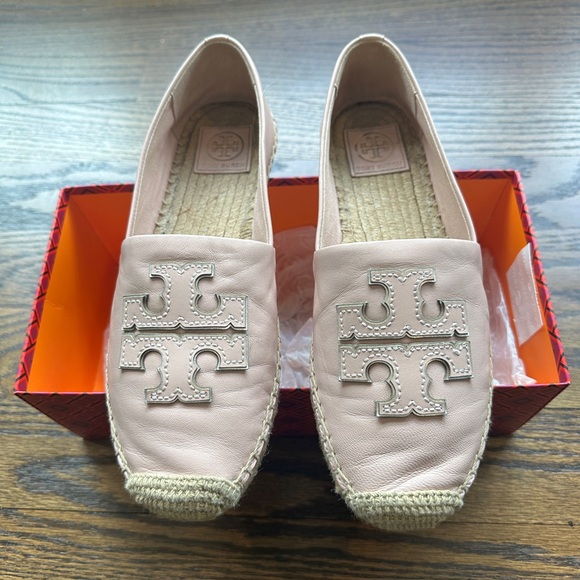 Tory Burch Shoes - Tory Burch Pink Espadrille Shoes with Signature Logo